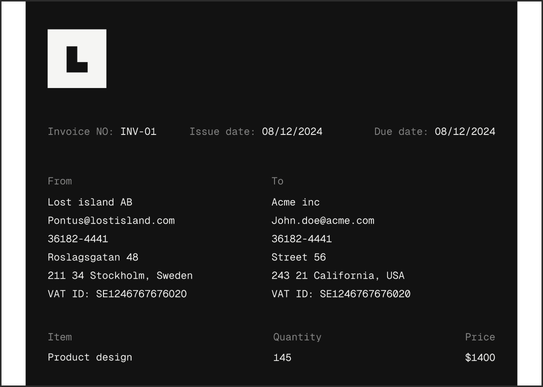 Invoice React Template